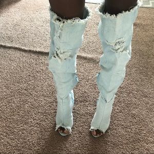 Light Denim Thigh High Boots